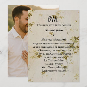 Vintages Sepia Monogram Foto Hochzeit Einladung
