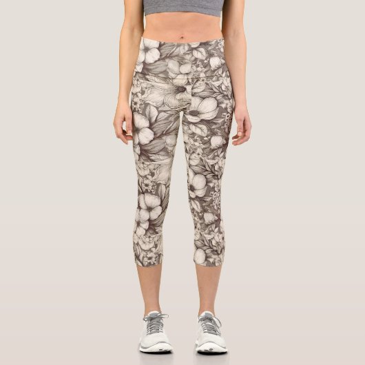 Vintages Sepia-Muster (10) Capri Leggings (Vorderseite)