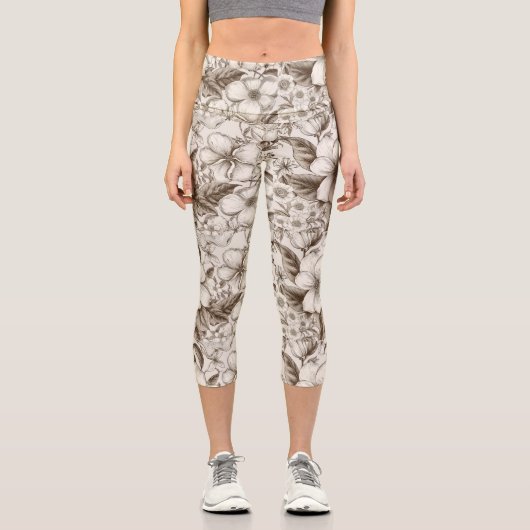 Vintages Sepia-Muster (14) Capri Leggings (Vorderseite)