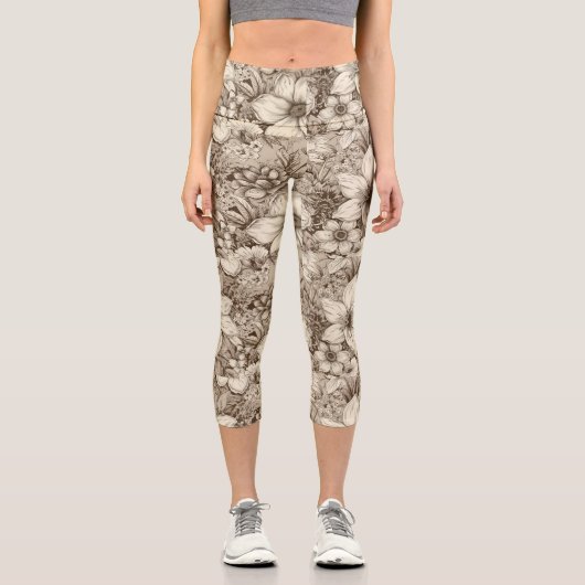 Vintages Sepia-Muster (3) Capri Leggings (Vorderseite)
