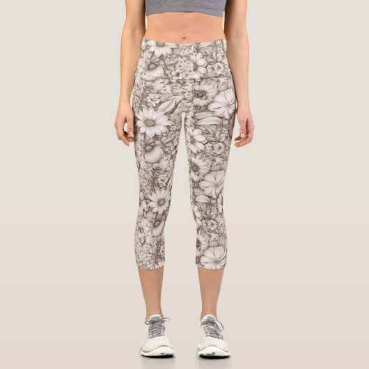 Vintages Sepia-Muster (5) Capri Leggings (Vorderseite)