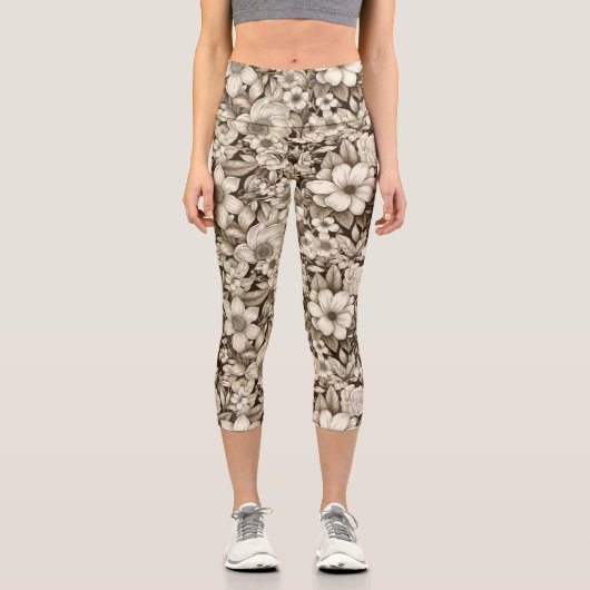 Vintages Sepia-Muster (7) Capri Leggings (Vorderseite)