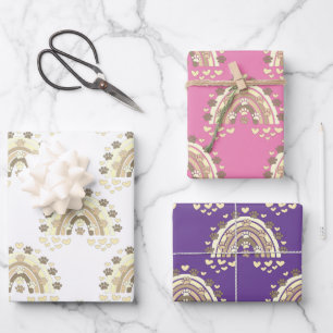 Vintages Sepia Rainbow Dog Pfow und Herzklopfen Geschenkpapier Set