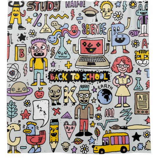 Vintages Set an der Doodle School Duschvorhang (Vorderseite)