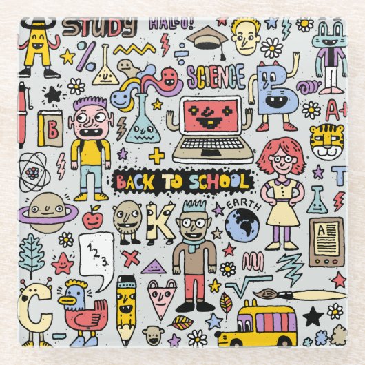 Vintages Set an der Doodle School Glasuntersetzer (Vorderseite)