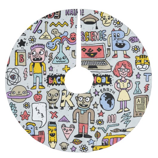 Vintages Set an der Doodle School Polyester Weihnachtsbaumdecke (Vorderseite)