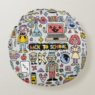 Vintages Set an der Doodle School Rundes Kissen