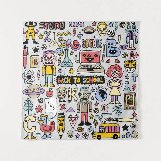 Vintages Set an der Doodle School Wandteppich (Vorderseite)