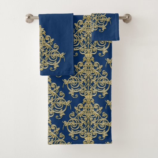 Vintages Set aus Gold und Blue Damask Badetuch (Insitu)