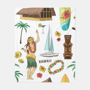 Vintages Set-Muster hawaiianischer Symbole und Sy Fleecedecke