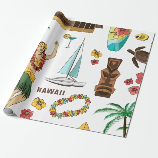 Vintages Set-Muster hawaiianischer Symbole und Sy Geschenkpapier (Ungerollt)