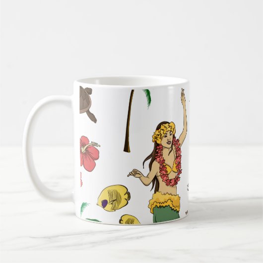 Vintages Set-Muster hawaiianischer Symbole und Sy Kaffeetasse (Links)