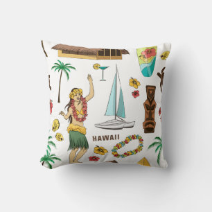 Vintages Set-Muster hawaiianischer Symbole und Sy Kissen