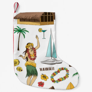  Vintages Set-Muster hawaiianischer Symbole und Sy Kleiner Weihnachtsstrumpf