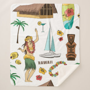  Vintages Set-Muster hawaiianischer Symbole und Sy Sherpadecke