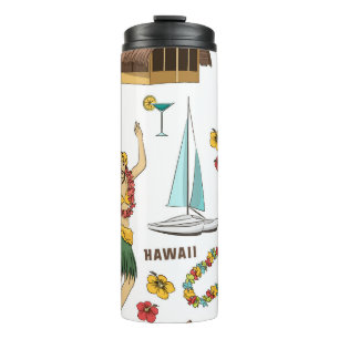  Vintages Set-Muster hawaiianischer Symbole und Sy Thermosbecher