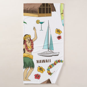 Vintages Set-Muster hawaiianischer Symbole und Sym Badehandtuch