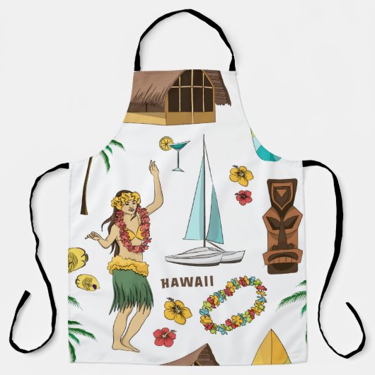 Vintages Set-Muster hawaiianischer Symbole und Sym Schürze (Vorderseite)