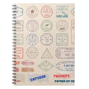 Vintages Set Vintage Briefmarke aus Ländern Notizblock