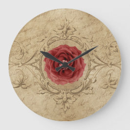 Vintages Shabby Chic Antique Single Rote Rose Große Wanduhr