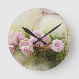 Vintages Shabby Chic Aquarellfarben Rosen Runde Wanduhr