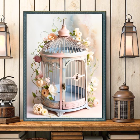 Vintages Shabby Chic Birdccage Wall Art Poster