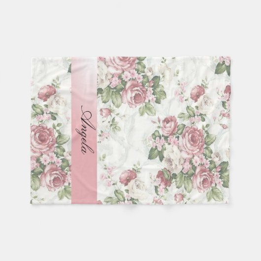 Vintages Shabby Chic Blume Personalisiert Fleecedecke (Vorderseite (Horizontal))