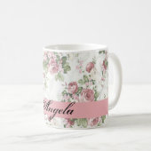 Vintages Shabby Chic Blume Personalisiert Kaffeetasse (VorderseiteRechts)