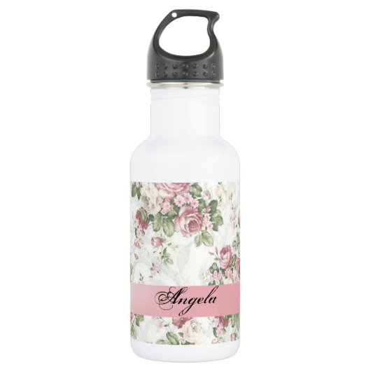 Vintages Shabby Chic Blume Personalisiert Trinkflasche (Vorderseite)