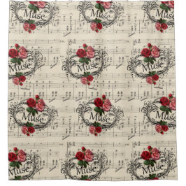 Vintages Shabby Chic-Blumenblatt-Musiknoten Muse Duschvorhang
