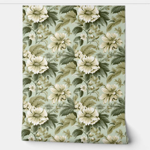Vintages Shabby Chic Blumengrün und Elfenbein Rose Tapete