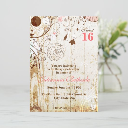 Vintages Shabby Chic Blumenkohl 16 Einladung (Stehend Vorderseite)