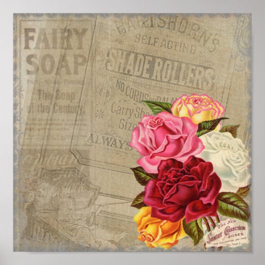 Vintages Shabby Chic Blumenseifenwerbung Poster (Vorne)