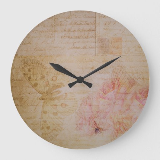 Vintages Shabby Chic Butterfly Antikes Skript Große Wanduhr (Vorderseite)