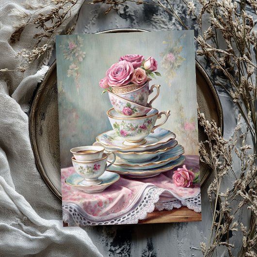 Vintages Shabby Chic Englische Teebecher Rose Seidenpapier