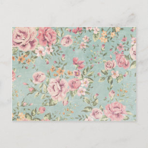 Vintages Shabby Chic floral aquamarin rosa mädchen Postkarte