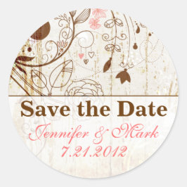 Vintages Shabby Chic florale Save the Date Aufkleb Runder Aufkleber