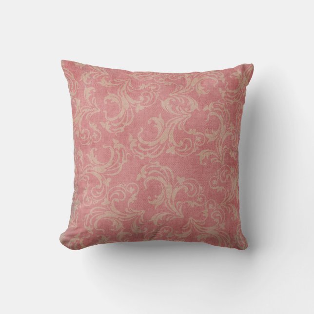 Vintages Shabby Chic-Girly rosa Damast Kissen (Vorderseite)