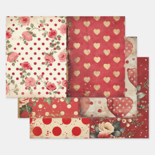 Vintages Shabby Chic Halbblutblüte Herztopf Geschenkpapier Set