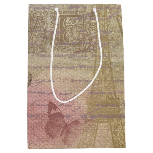 Vintages Shabby Chic Hochzeitsgeschenk Mittlere Geschenktüte (Vorderseite)