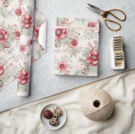 Vintages Shabby Chic Kariert Floral Berry Mix Geschenkpapier