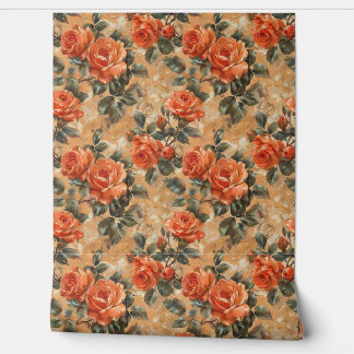 Vintages Shabby Chic Kupferorange Englische Rose Tapete