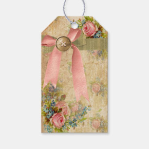 Vintages Shabby Chic mit Blumen mit rosa Geschenkanhänger