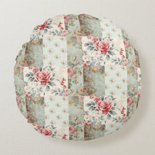 Vintages Shabby Chic Pastel Green Florals Patchwor Rundes Kissen