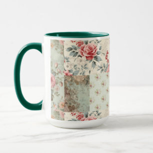 Vintages Shabby Chic Pastel Green Florals Patchwor Tasse