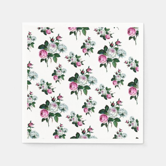 Vintages Shabby Chic Pink White Roses Patter Serviette (Vorderseite)