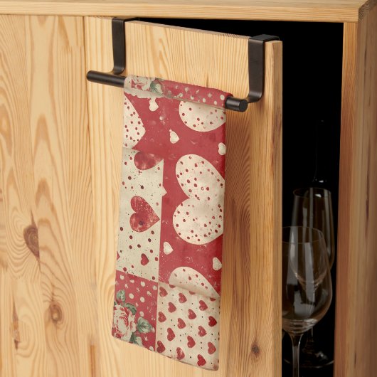 Vintages Shabby Chic Red Patchwork Muster Geschirrtuch (Drittel gefaltet)