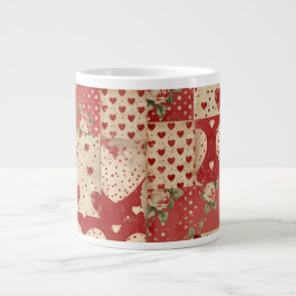Vintages Shabby Chic Red Patchwork Muster Jumbo-Tasse
