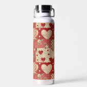 Vintages Shabby Chic Red Patchwork Muster Trinkflasche (Rückseite)