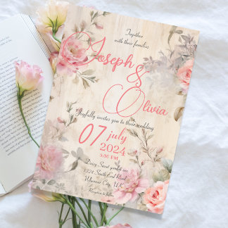 Vintages Shabby Chic Rosa Blumenhochzeit Einladung